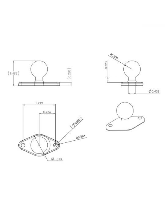 BASE LOSANGE BOULE B RAM MOUNTS