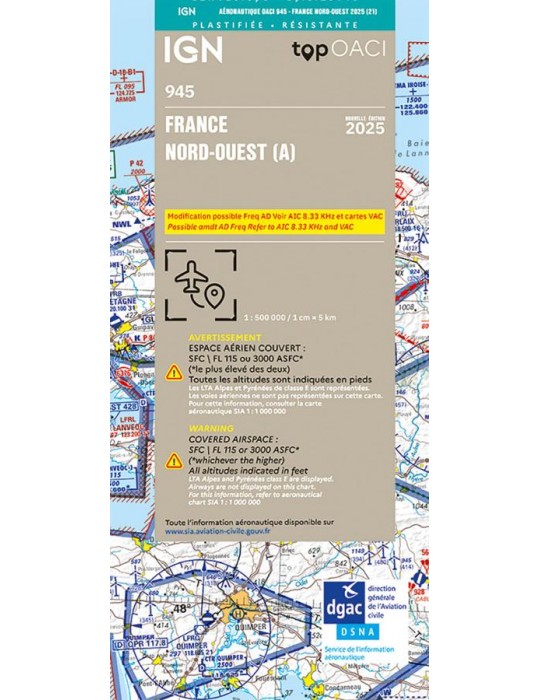 CARTE OACI NORD-OUEST PLASTIFIEE 945- édition 2025