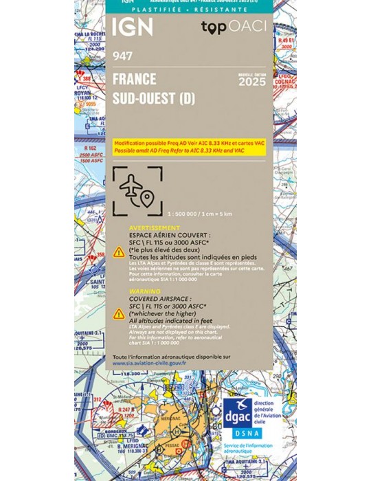 CARTE OACI SUD-OUEST PLASTIFIEE 947- édition 2025